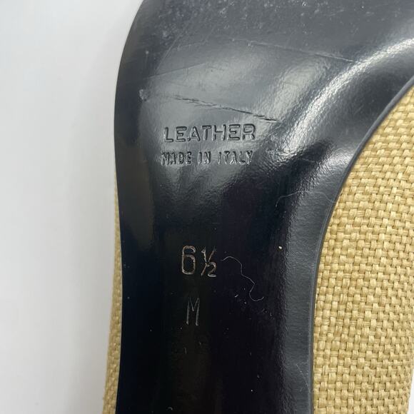 Yves Saint Laurent YSL Size 6.5 Vintage Canvas High Heels Tan Woven Shoe Neutral - Picture 8 of 9